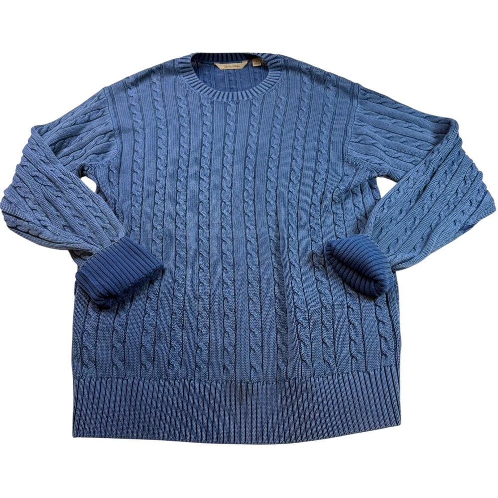 Paradise Collection Mens‎ Cable Knit Sweater Blue Cotton Long Sleeve Pullover M